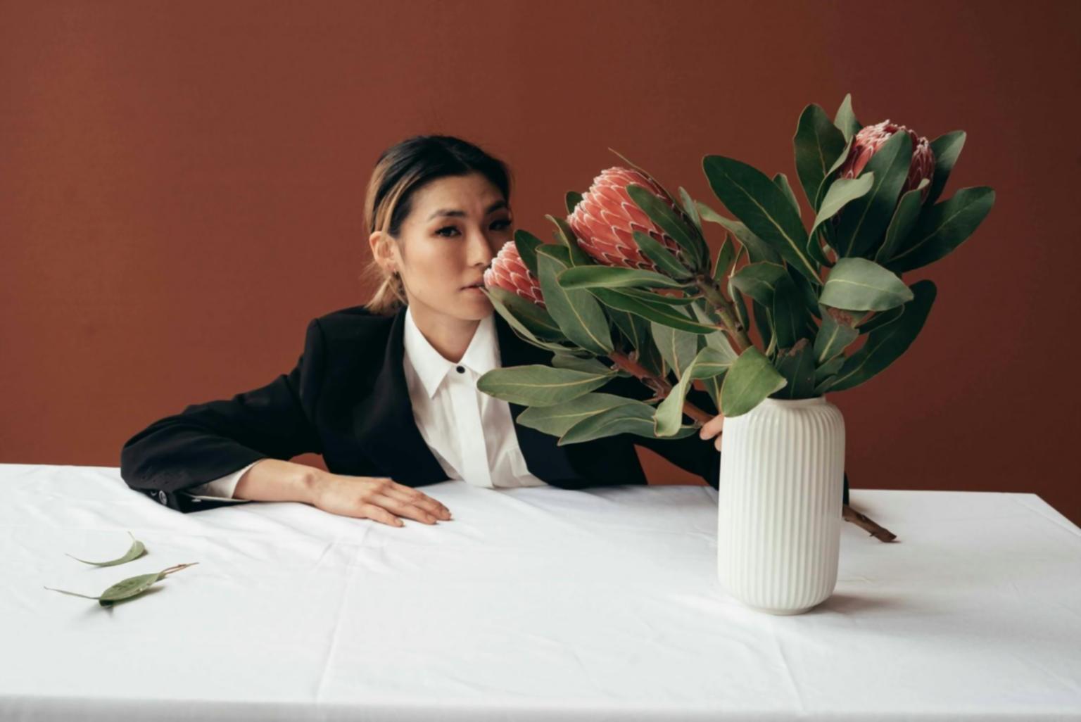 Elegant dried flower centerpiece arrangement from corporate gala event